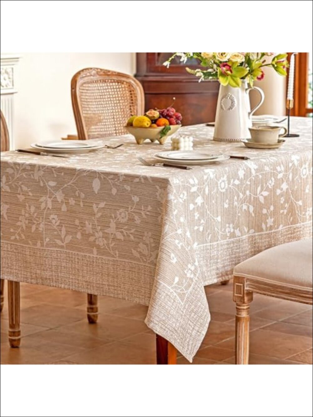 French Country Floral Tablecloth Rectangle 60x75 Woven Yarn-Dyed Washable
